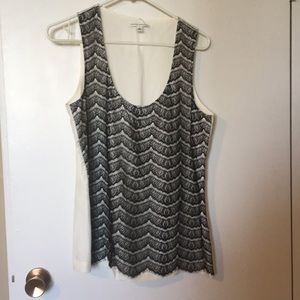Black and white silk and lace banana republic top